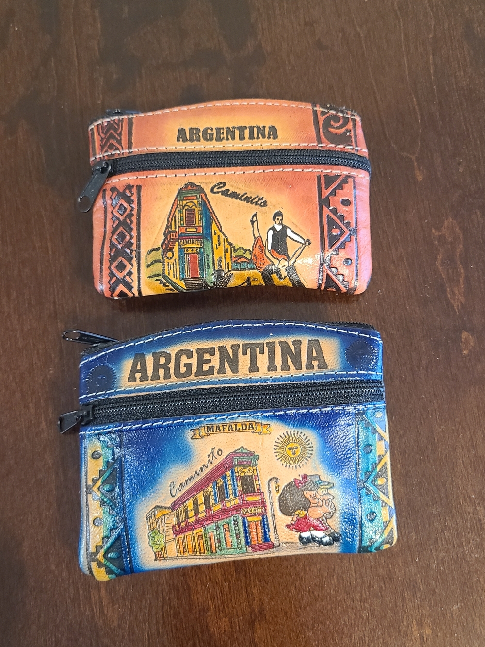 Argentina Themed Leather Coin Pouch - Blue and Orange